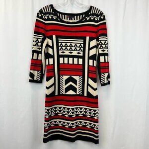 T/O Womens Sweater Dress Multicolor Geometric Stretch Knee Length Sleeve S